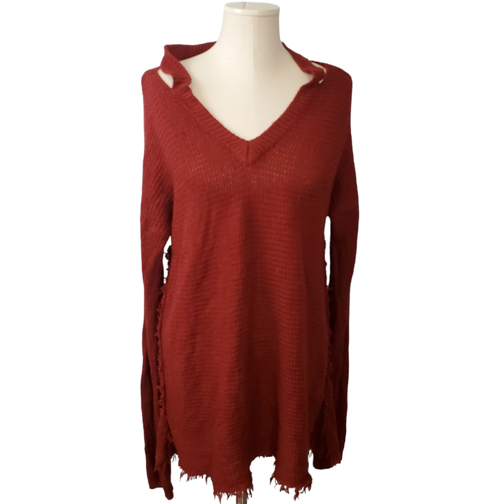 BLU HEAVEN| FRINGE LONG PULLOVER CUT OUT WOVEN KNIT SWEATER WOMEN'S SIZE  MEDIUM